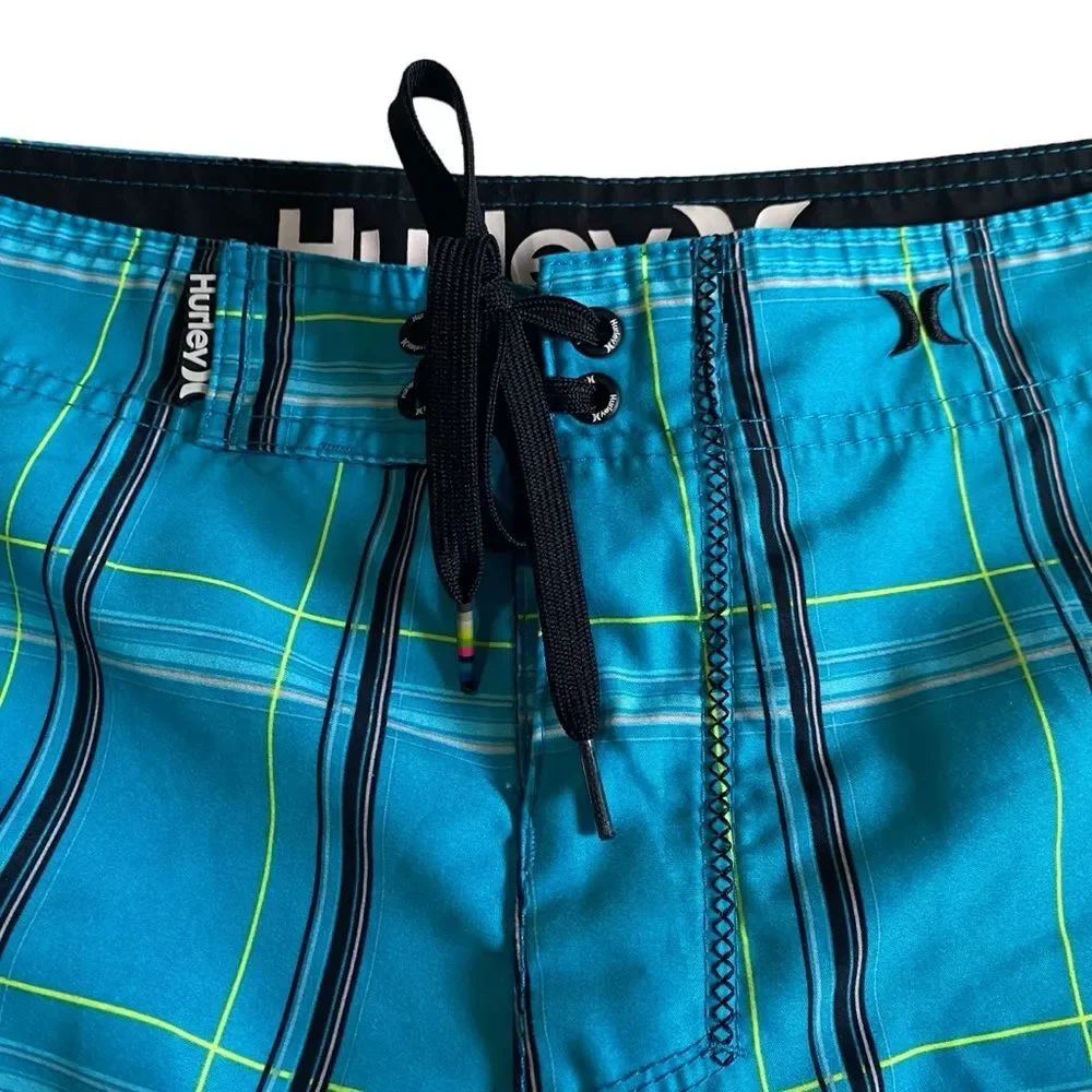 Hurley Teal Plaid Boardshorts Sz 36